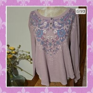 Basic Editions Light Purple Embroidered Blouse Size Xxl